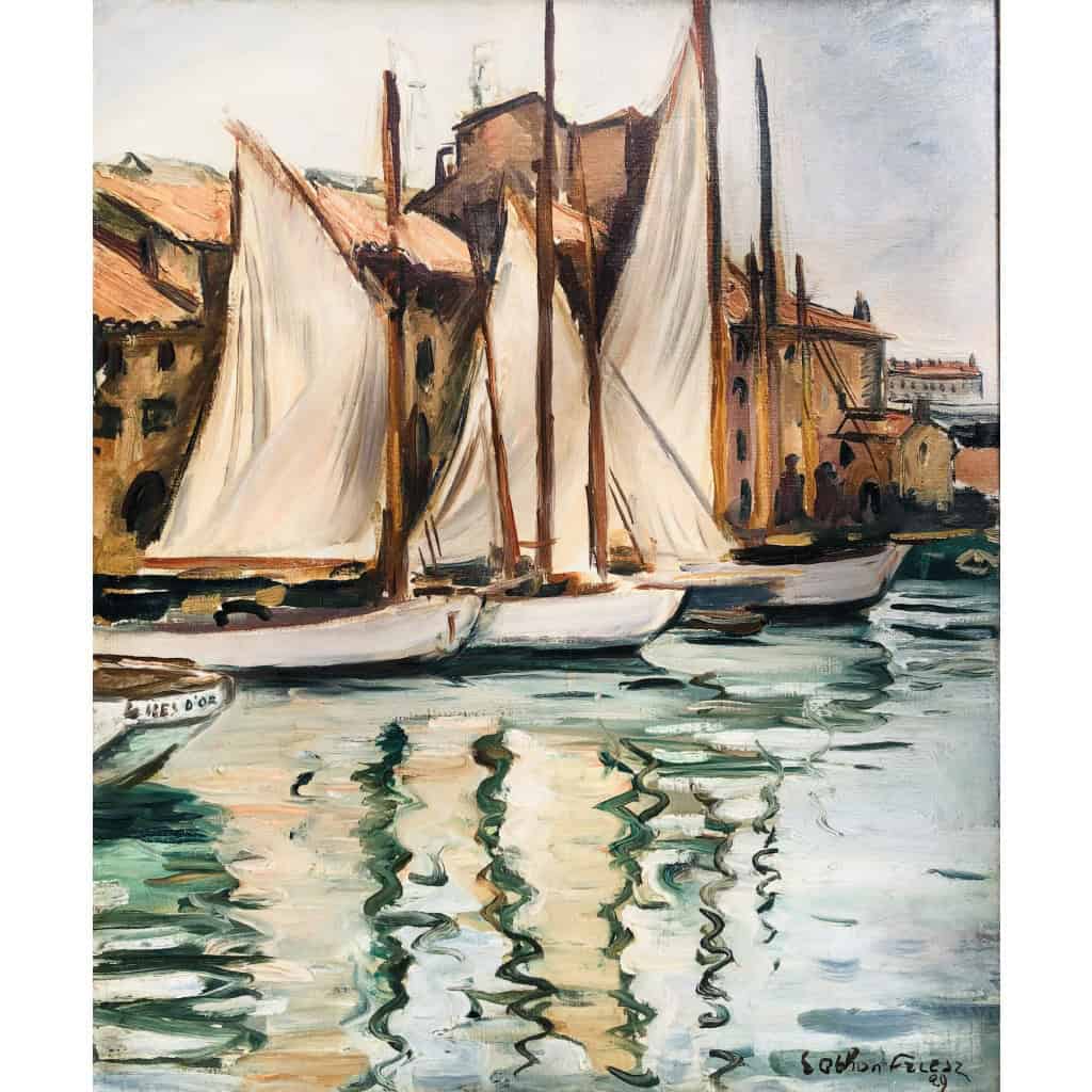 OTHON FRIESZ Emile Les voiles au port de Toulon en 1929 Huile toile signée datée Certificat 8
