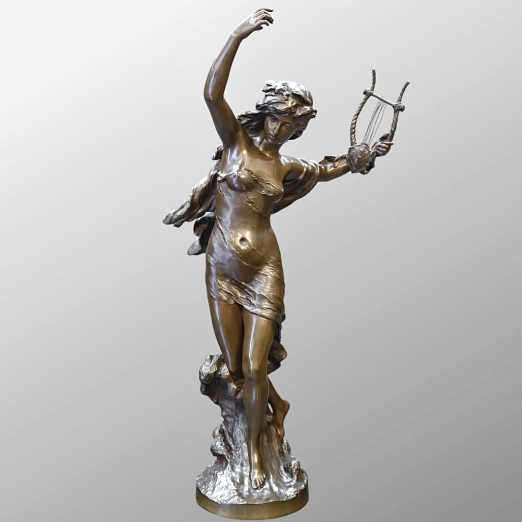 Sculpture – Élégante À La Lyre , Mathurin Moreau (1822-1912) – Bronze 3