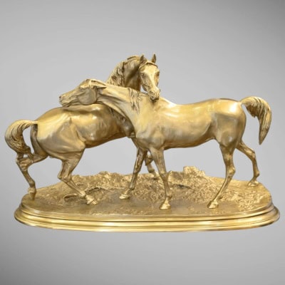 Sculpture – Groupe De Chevaux Arabes , Pierre – Jules Mêne (1810-1879) ​​​​​​​- Bronze