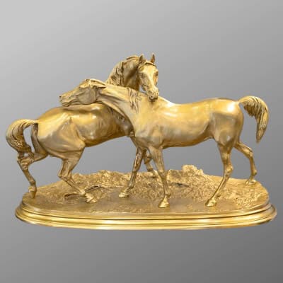 Sculpture – Groupe De Chevaux Arabes , Pierre – Jules Mêne (1810-1879) ​​​​​​​- Bronze