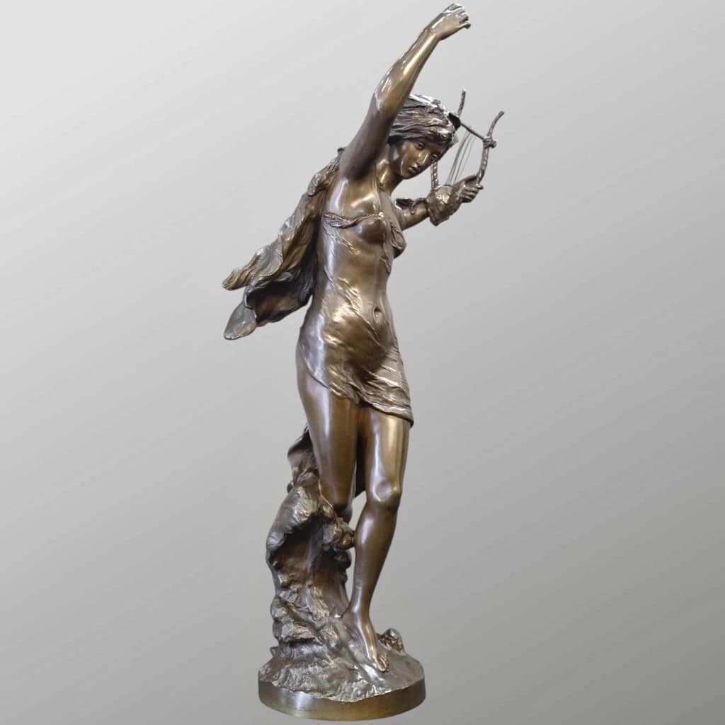 Sculpture – Élégante À La Lyre , Mathurin Moreau (1822-1912) – Bronze 7