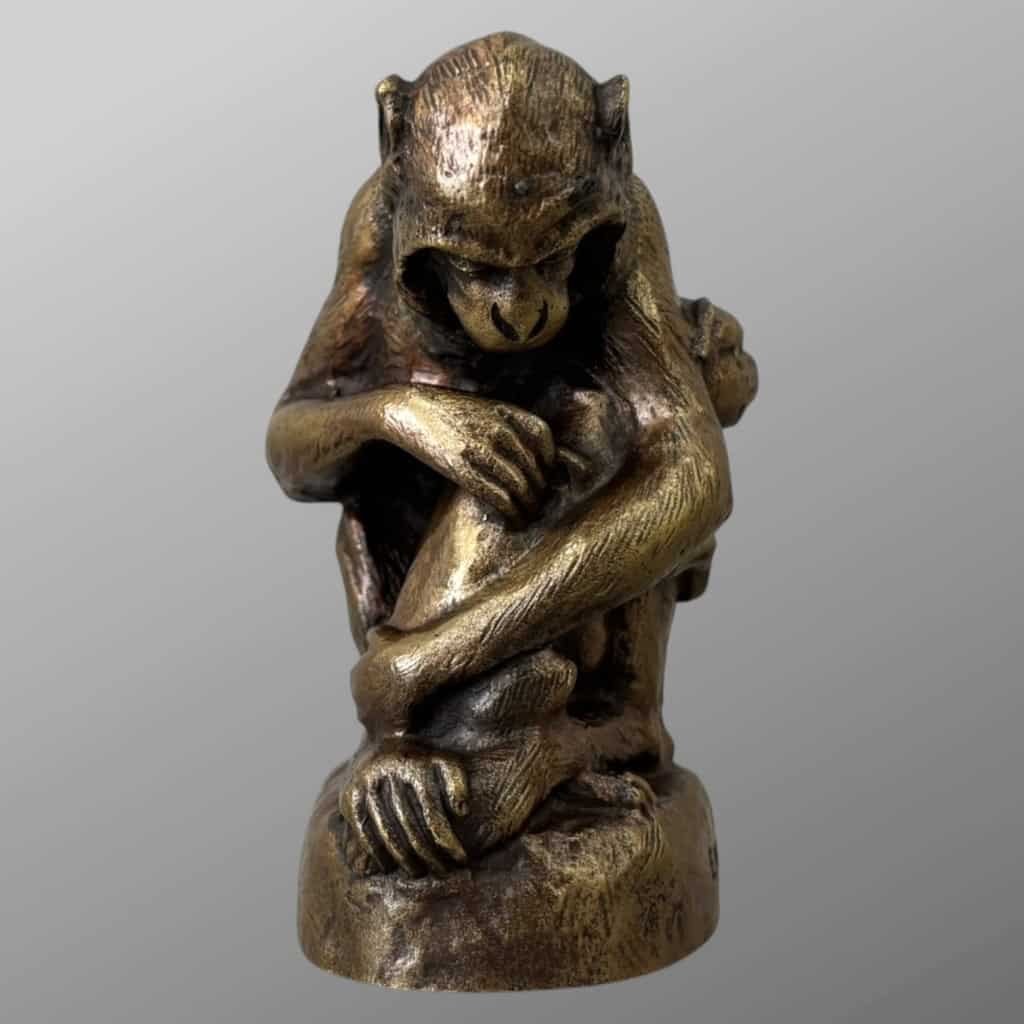 Sculpture – Singe et Chien , Emmanuel Samson (1860-1926) – Bronze 7