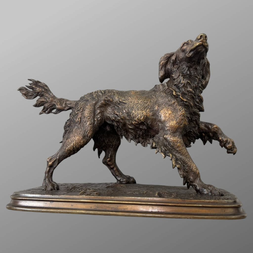 Sculpture – Chien Épagneul À L’ Affût , Ferdinand Pautrot (1832 – 1874) – Bronze 4
