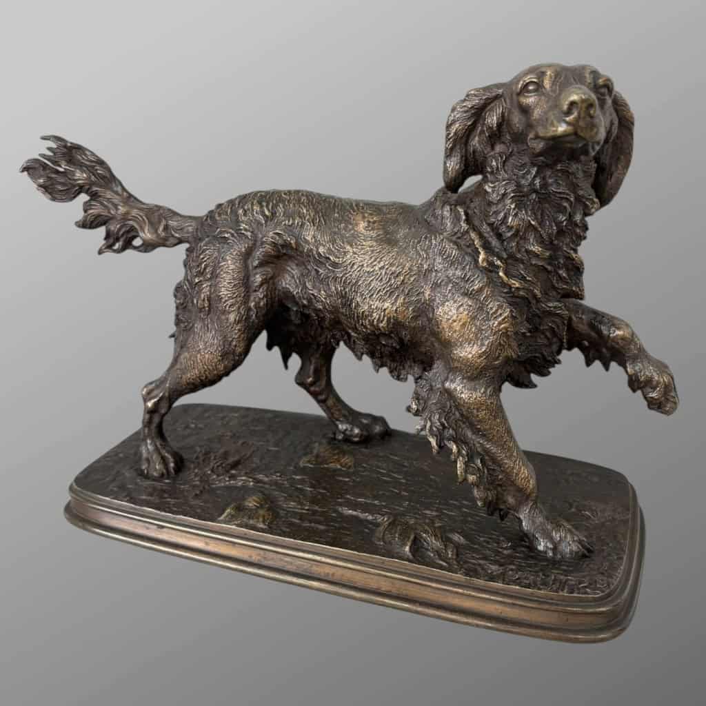 Sculpture – Chien Épagneul À L’ Affût , Ferdinand Pautrot (1832 – 1874) – Bronze 12