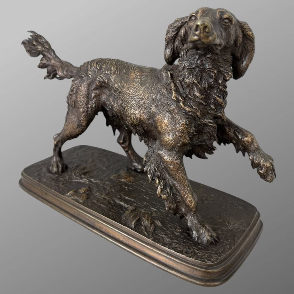 Sculpture – Chien Épagneul À L’ Affût , Ferdinand Pautrot (1832 – 1874) – Bronze 6