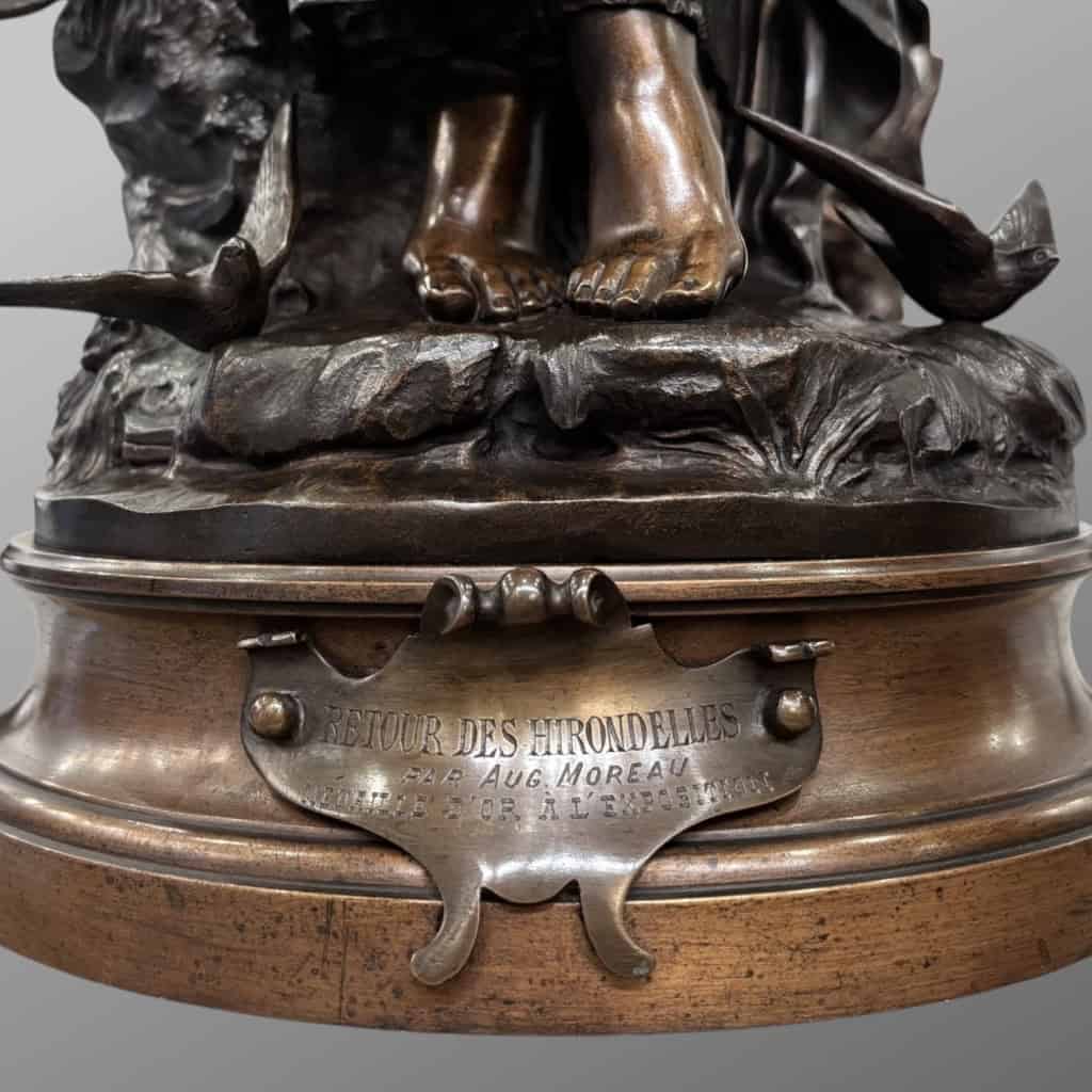 Sculpture – Retour Des Hirondelles , Auguste Moreau (1834-1917) – Bronze 6