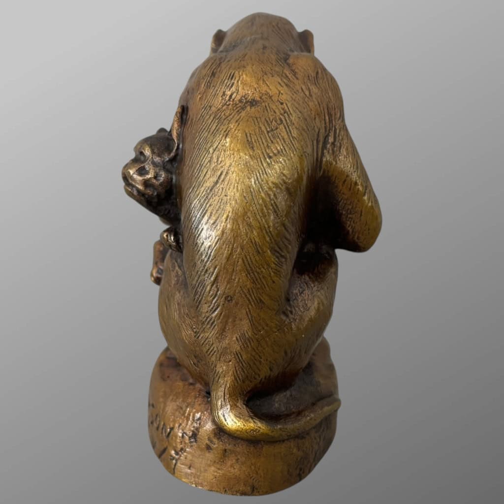 Sculpture – Singe et Chien , Emmanuel Samson (1860-1926) – Bronze 10