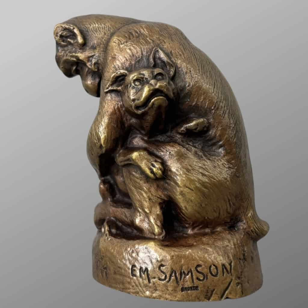 Sculpture – Singe et Chien , Emmanuel Samson (1860-1926) – Bronze 8