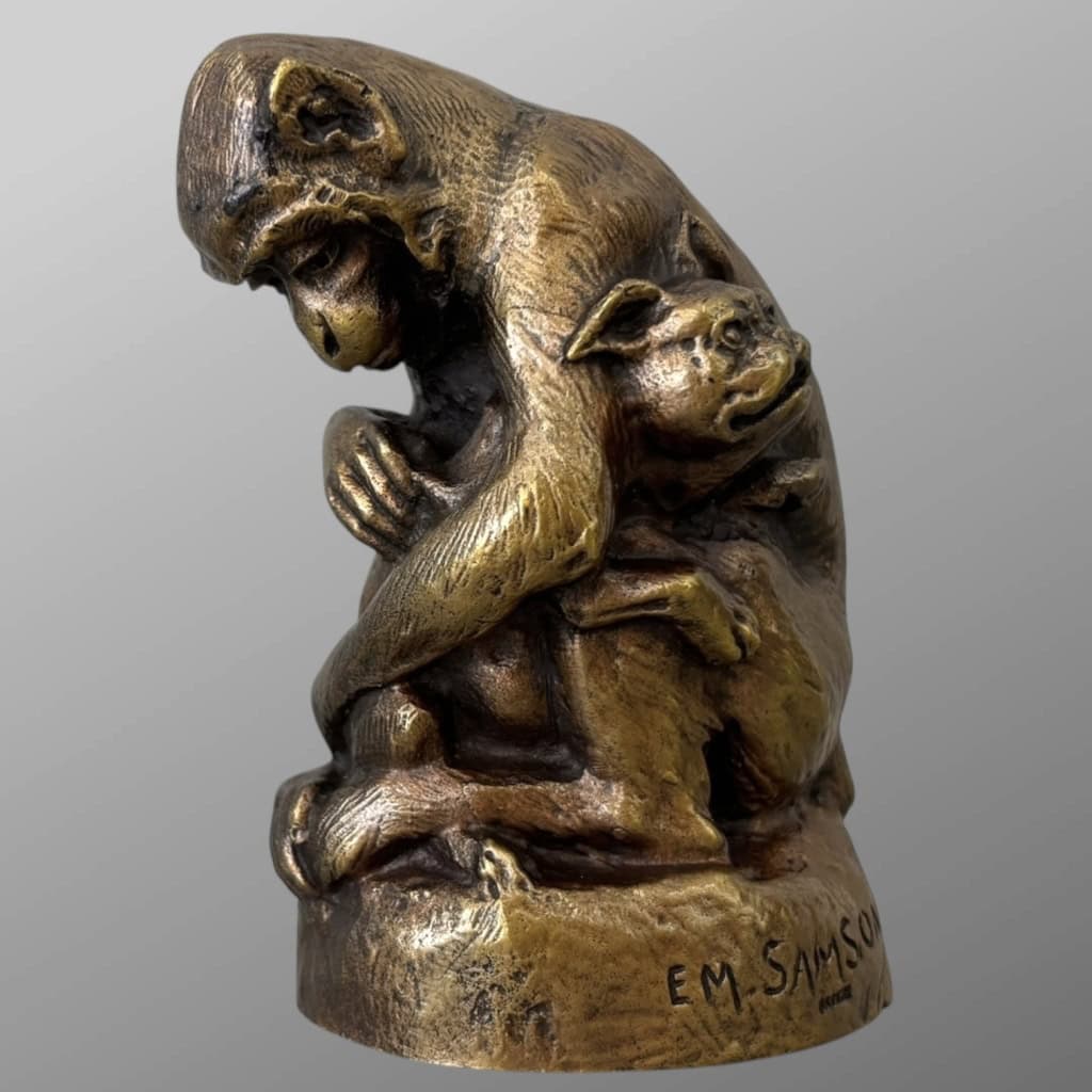 Sculpture – Singe et Chien , Emmanuel Samson (1860-1926) – Bronze 4