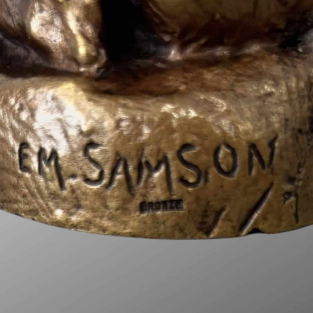 Sculpture – Singe et Chien , Emmanuel Samson (1860-1926) – Bronze 14