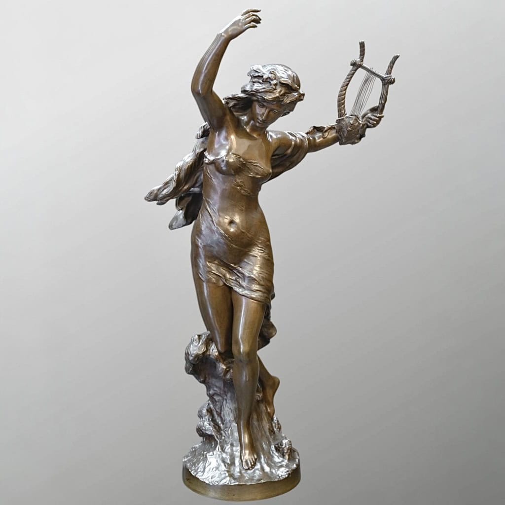Sculpture – Élégante À La Lyre , Mathurin Moreau (1822-1912) – Bronze 4
