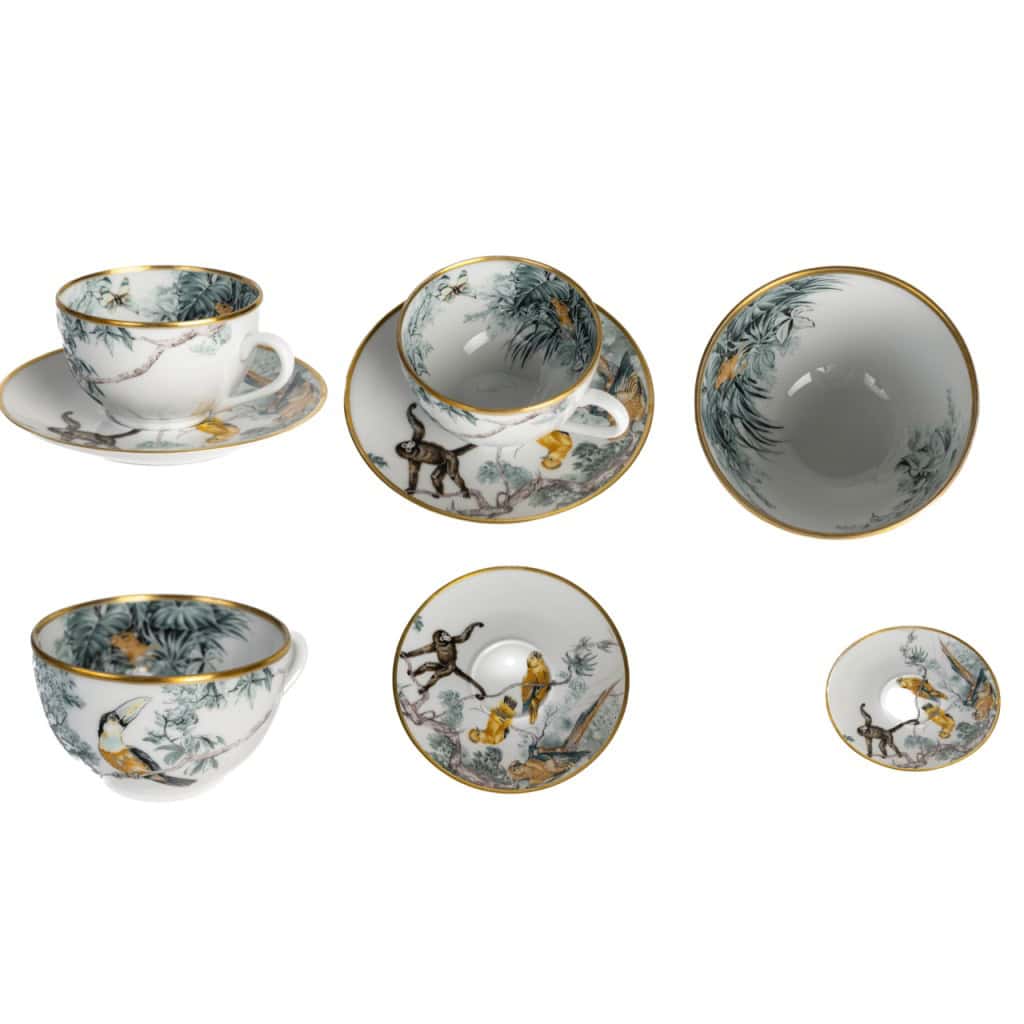 HERMES Paris ,Ensemble de 4 Tasses à thé et soucoupe Carnets d’Équateur 14