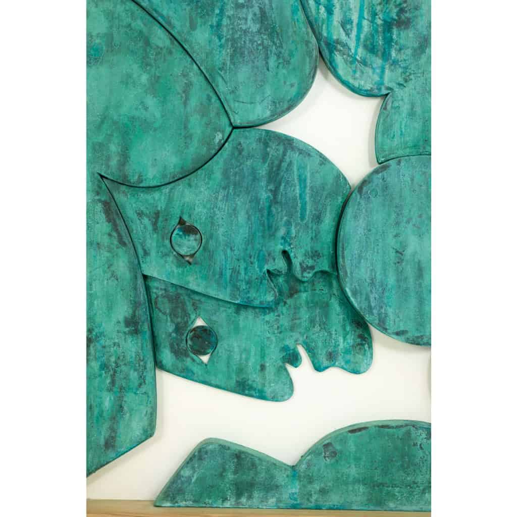 ‘Les Jumeaux’, bas-relief encadré de chêne en bois et cuivre patiné LS64863009P 4