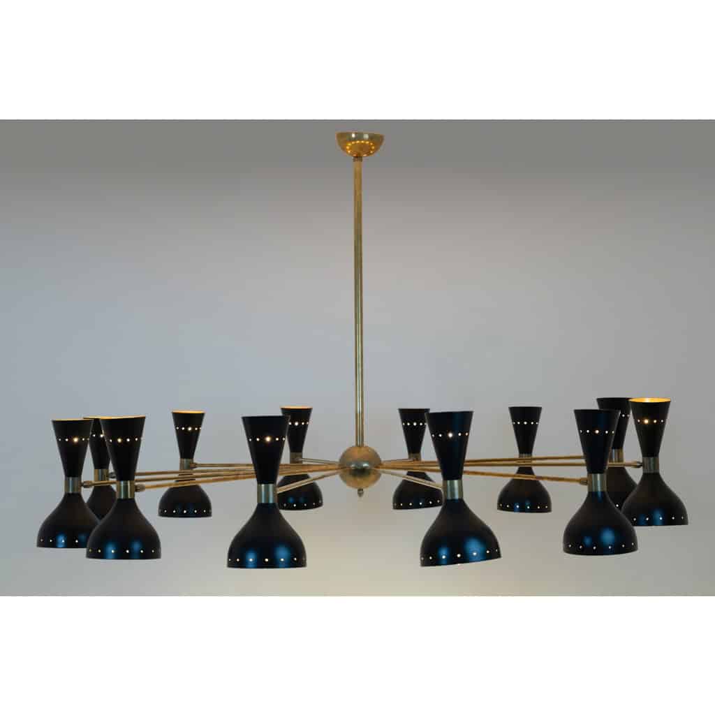 Lustre diabolo en laiton patiné et laqué noir. Contemporain. LS64531920 4