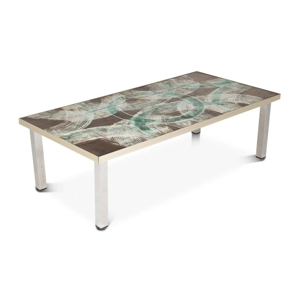 Table basse à plateau en céramique et chromé. Années 1970. LS6522307M 4