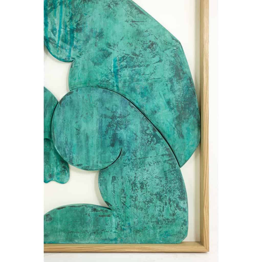 ‘Les Jumeaux’, bas-relief encadré de chêne en bois et cuivre patiné LS64863009P 5