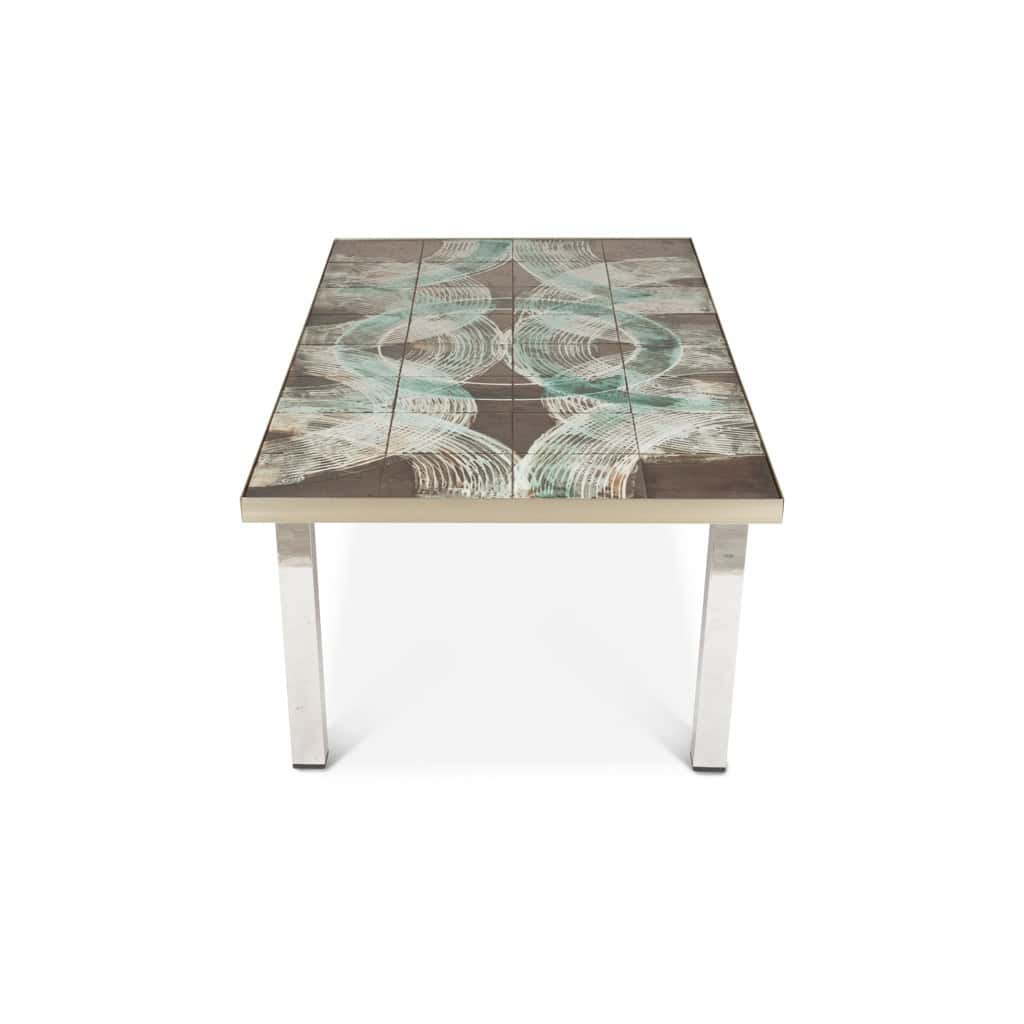 Table basse à plateau en céramique et chromé. Années 1970. LS6522307M 5