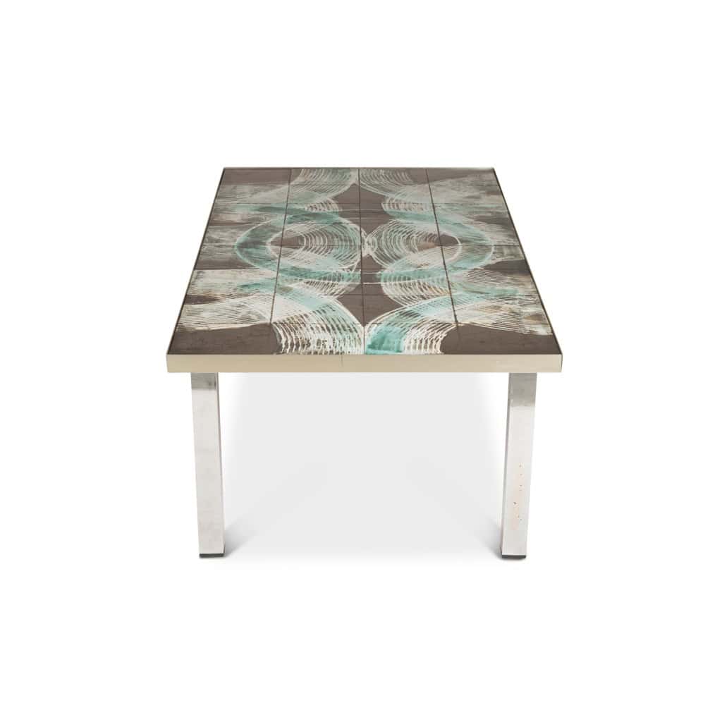 Table basse à plateau en céramique et chromé. Années 1970. LS6522307M 6