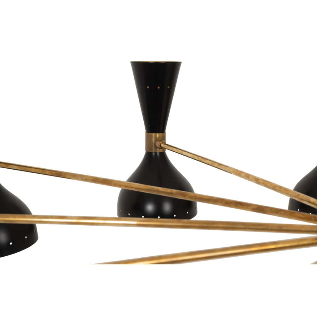 Lustre diabolo en laiton patiné et laqué noir. Contemporain. LS64531920 7