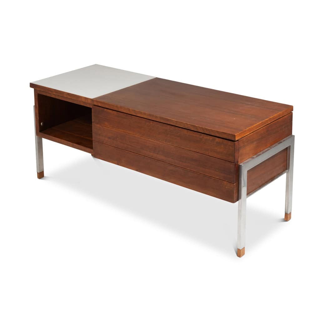 Paire de commodes basses en teck et métal chromé. Années 60. LS6495708M 8
