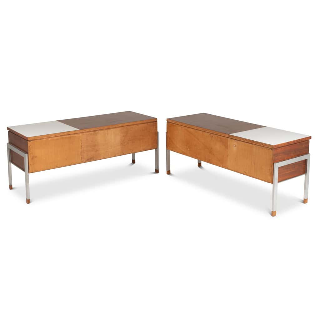 Paire de commodes basses en teck et métal chromé. Années 60. LS6495708M 10