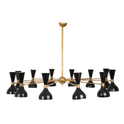 Lustre diabolo en laiton patiné et laqué noir. Contemporain. LS64531920