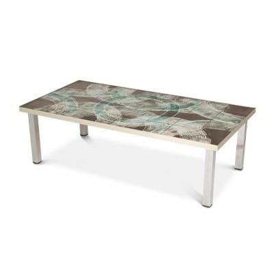 Table basse à plateau en céramique et chromé. Années 1970. LS6522307M