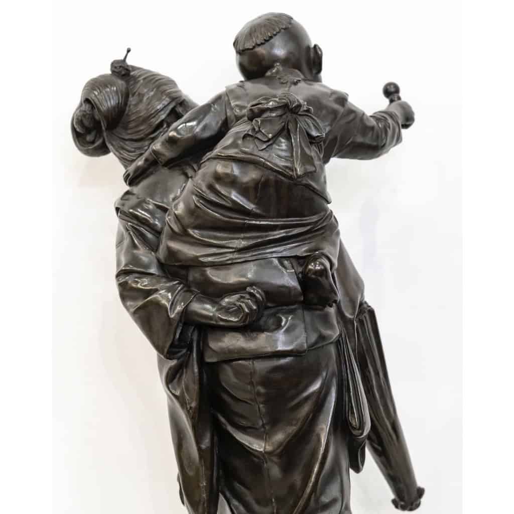 Groupe En Bronze , Femme Et Enfant , Japon – Période Meiji 12