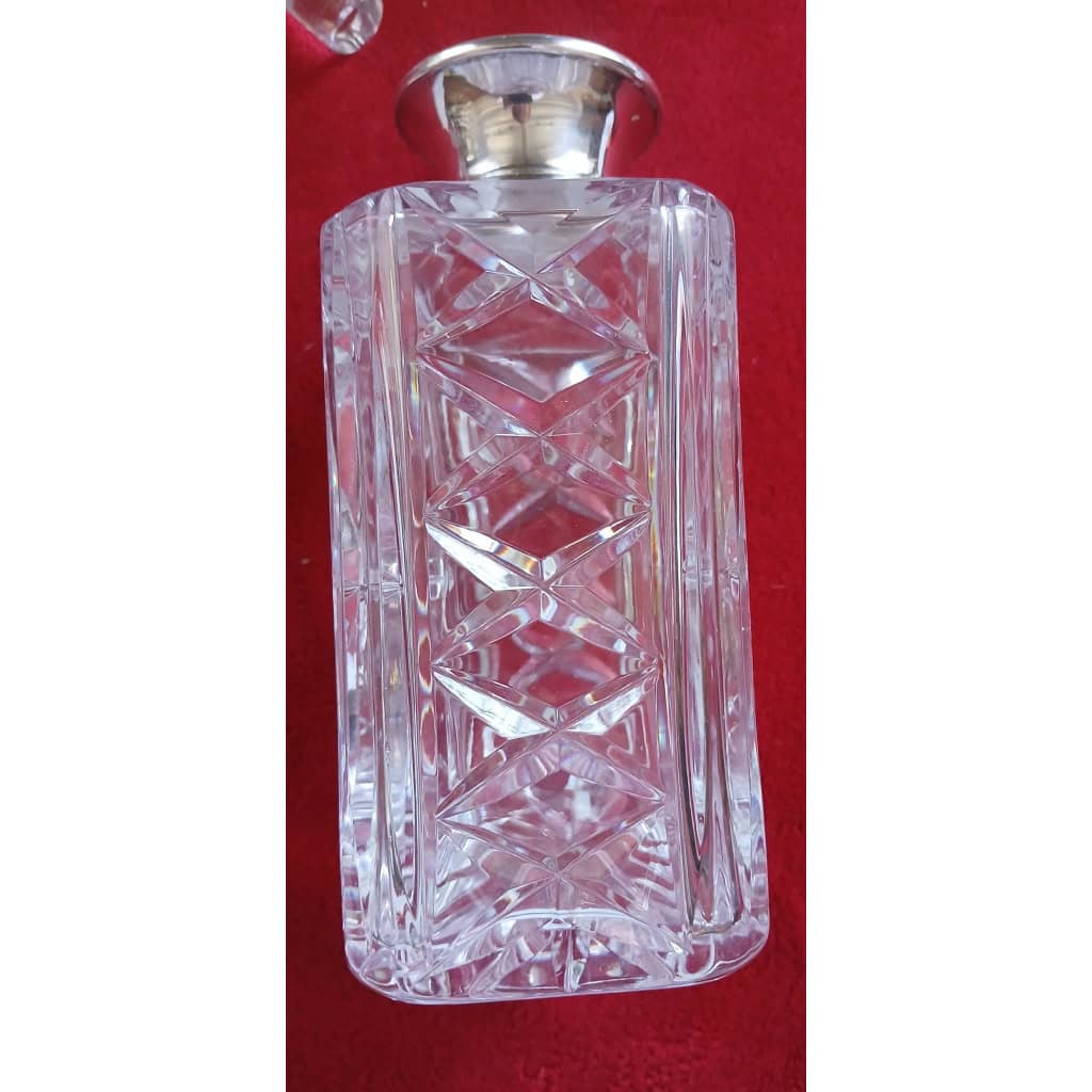 Carafe à whisky rectangulaire en cristal col monture argent anglais 7