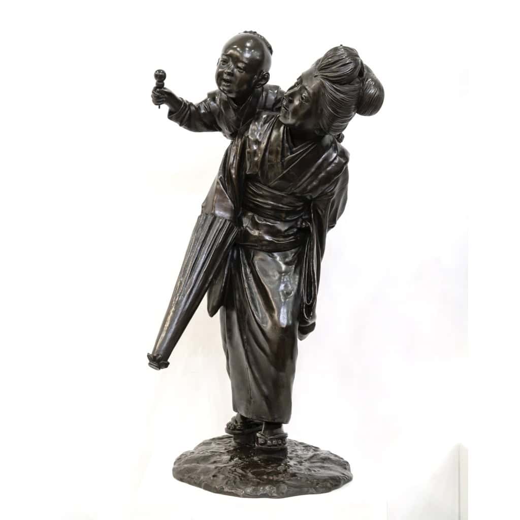 Groupe En Bronze , Femme Et Enfant , Japon – Période Meiji 4