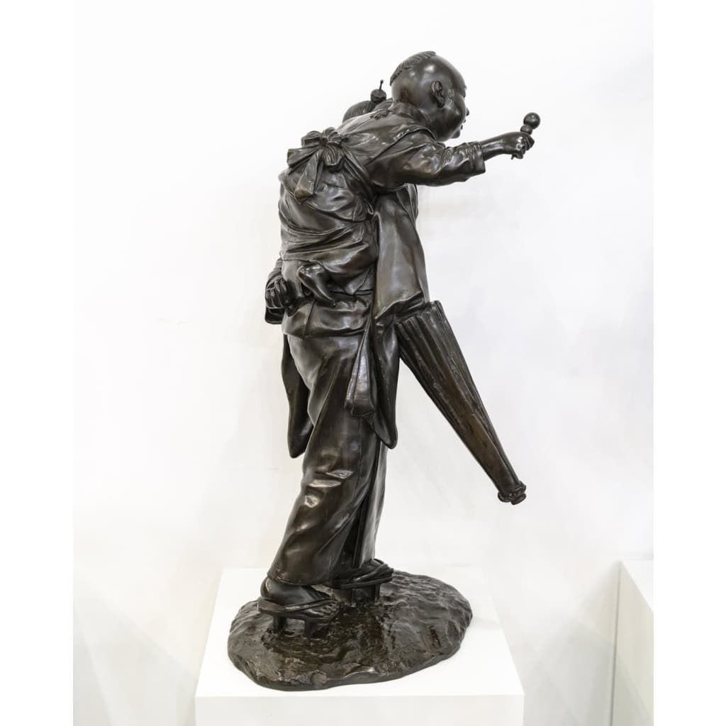 Groupe En Bronze , Femme Et Enfant , Japon – Période Meiji 7
