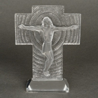 1935 René Lalique – Crucifix Croix Jésus Christ Verre Blanc