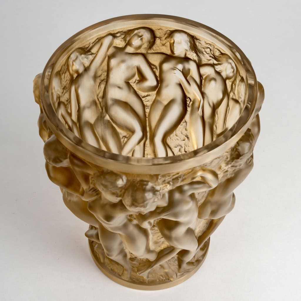 1927 René Lalique – Vase Bacchantes Verre Blanc Patiné Sépia 9