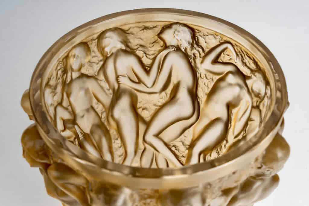 1927 René Lalique – Vase Bacchantes Verre Blanc Patiné Sépia 10