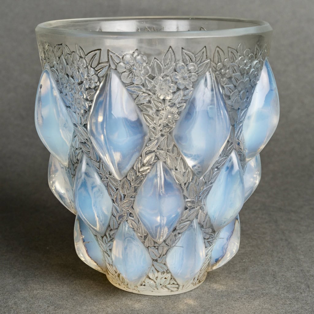 1927 René Lalique – Vase Rampillon Verre Opalescent Patiné Gris 4
