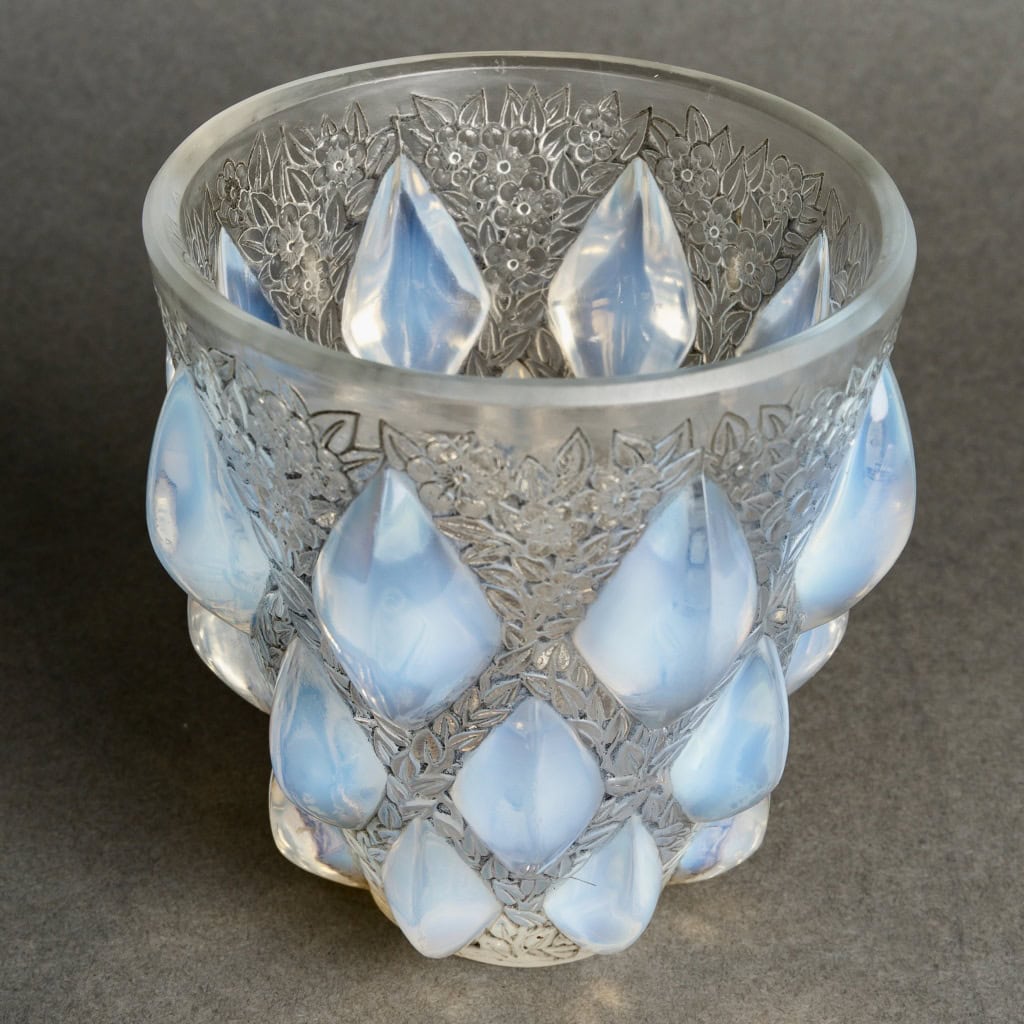 1927 René Lalique – Vase Rampillon Verre Opalescent Patiné Gris 5