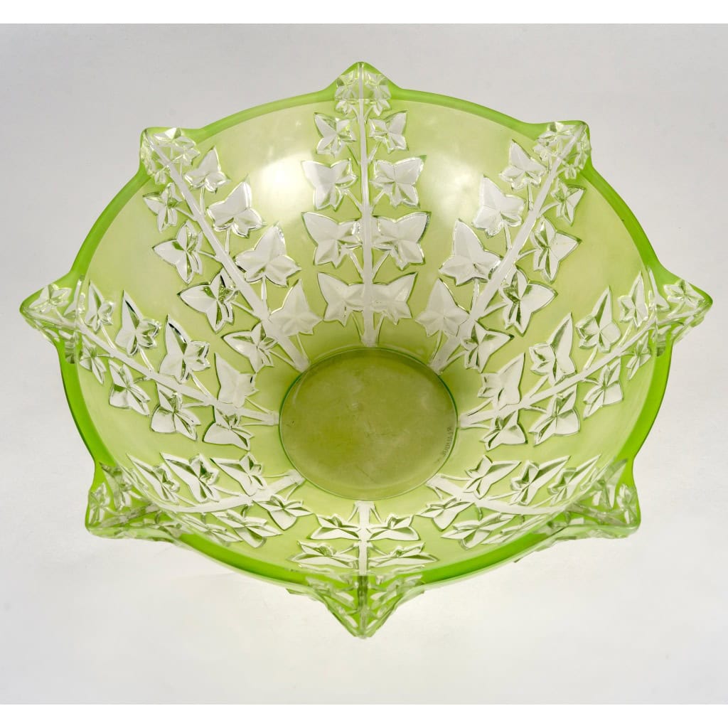 1927 René Lalique – Coupe Lierre Verre Blanc Patiné Vert 7
