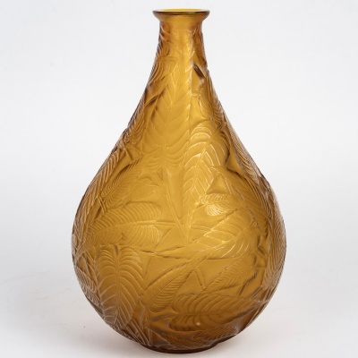 1923 René Lalique – Vase Sauges Verre Jaune Ambré
