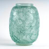 1914 René Lalique – Vase Monnaie Du Pape Verre Blanc Patiné Bleu Vert 8