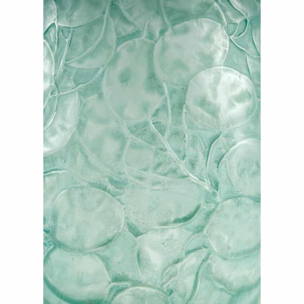 1914 René Lalique – Vase Monnaie Du Pape Verre Blanc Patiné Bleu Vert 6
