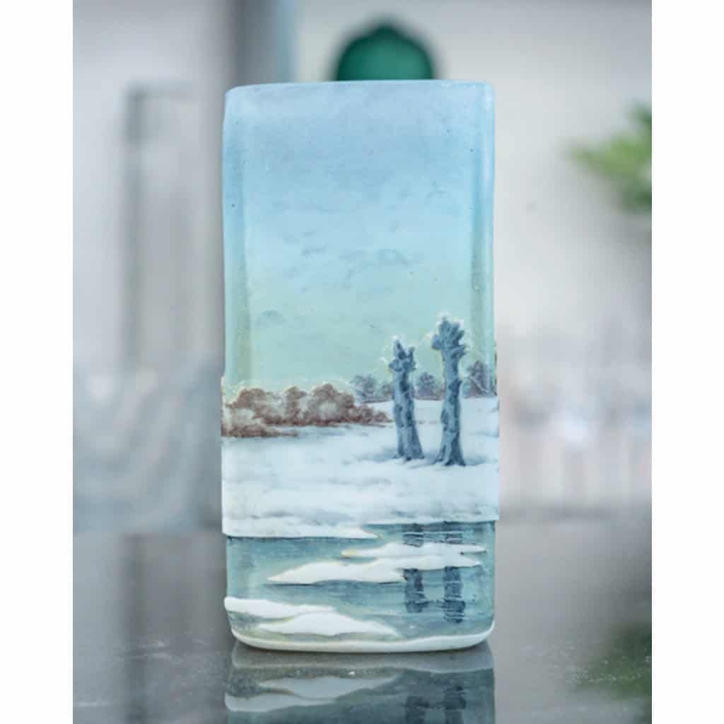 1905-DAUM NANCY Vase Paysage « Neige «  6
