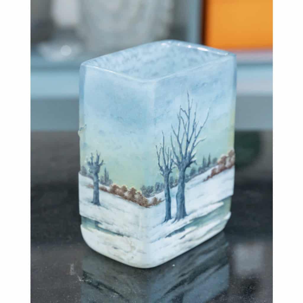 1905-DAUM NANCY Vase Paysage « Neige «  8
