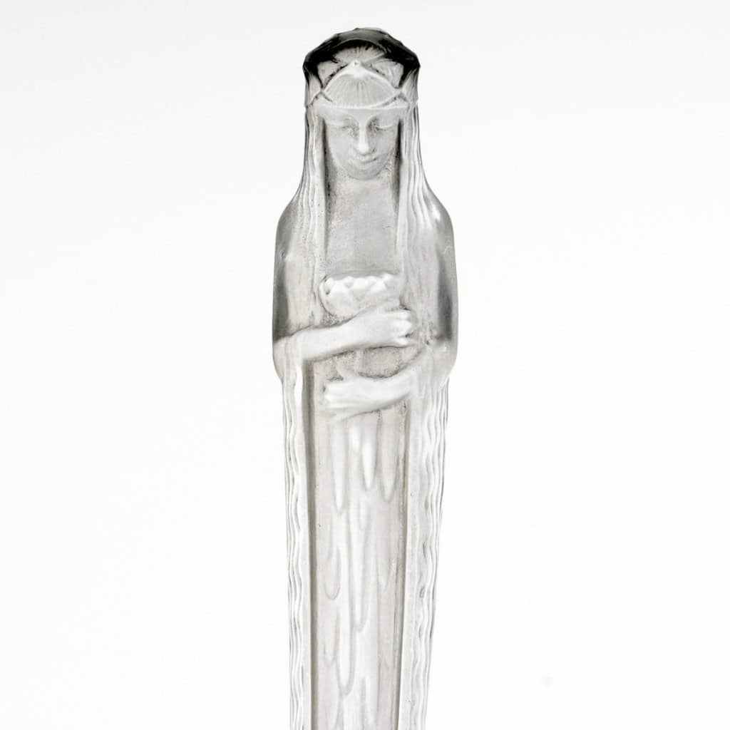 1925 René Lalique – Baguier Cendrier Statuette Source de la Fontaine Verre Blanc Patiné Gris 5