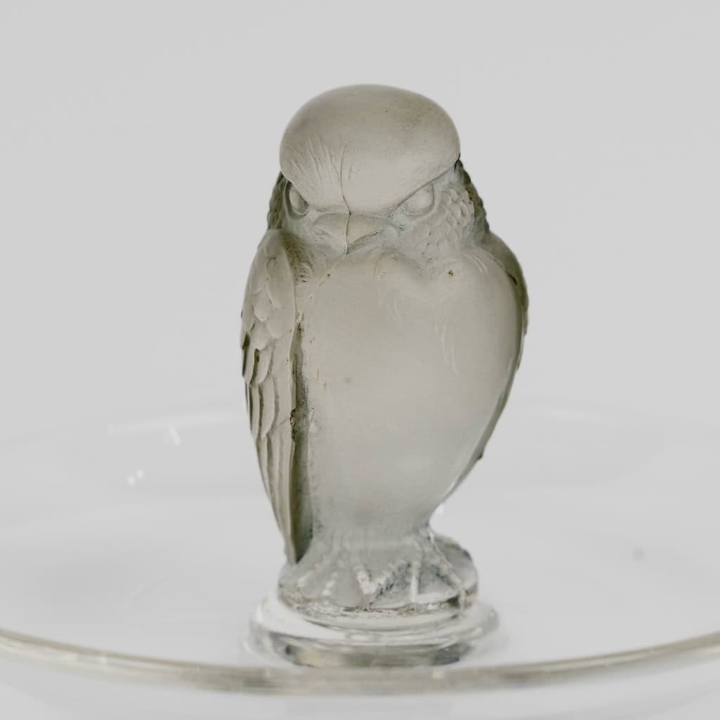 1931 René Lalique – Baguier Cendrier Rapace Verre Blanc Patiné Gris 6