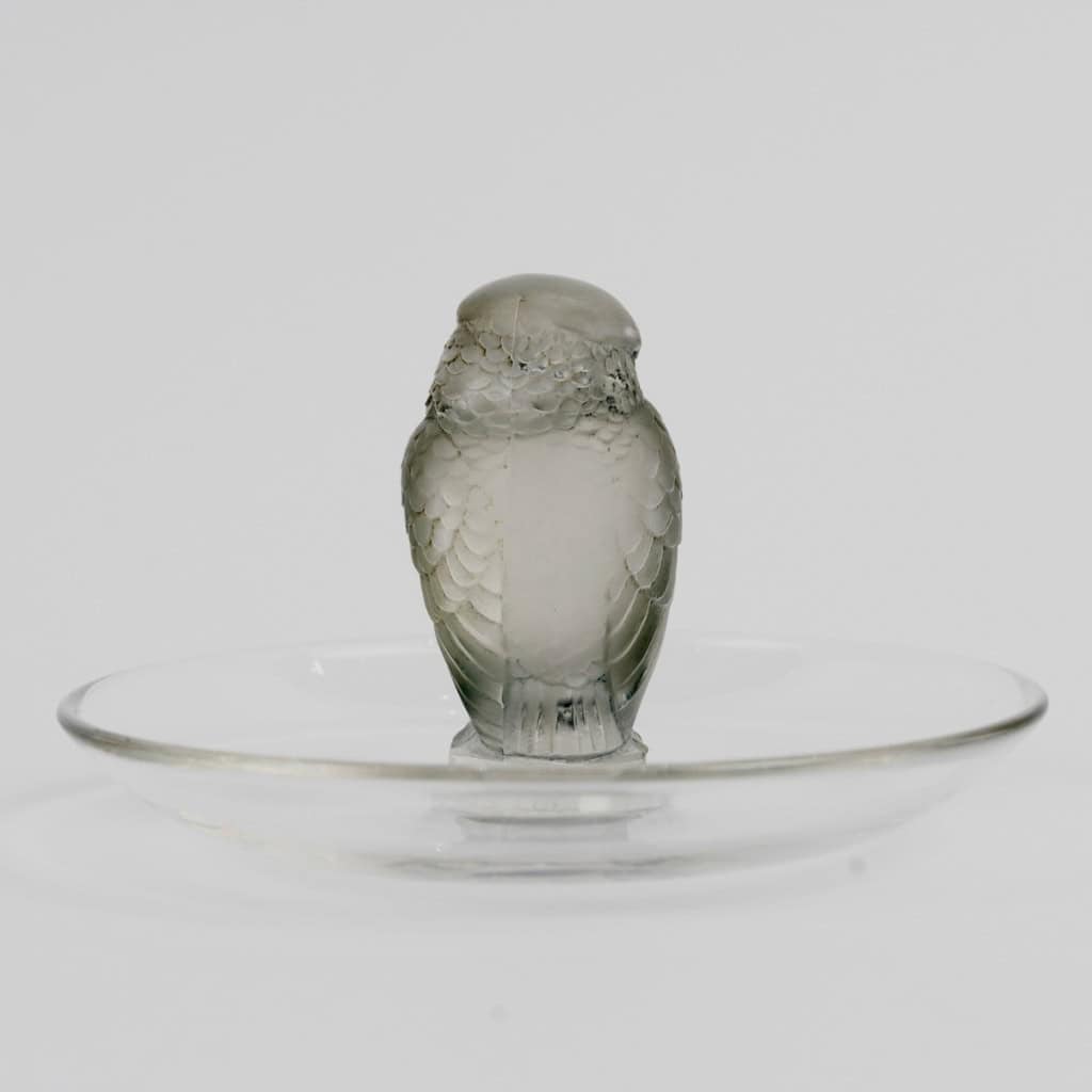 1931 René Lalique – Baguier Cendrier Rapace Verre Blanc Patiné Gris 5