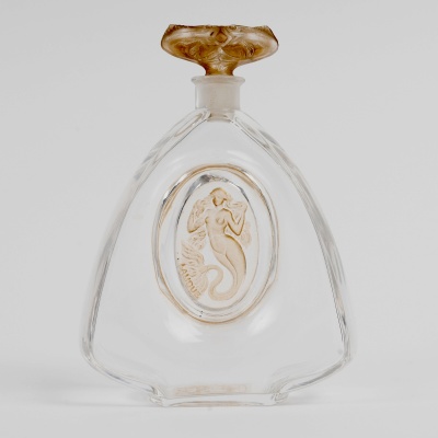 1912 René Lalique -Flacon La Sirène Verre Blanc Patiné Sépia pour Burmann