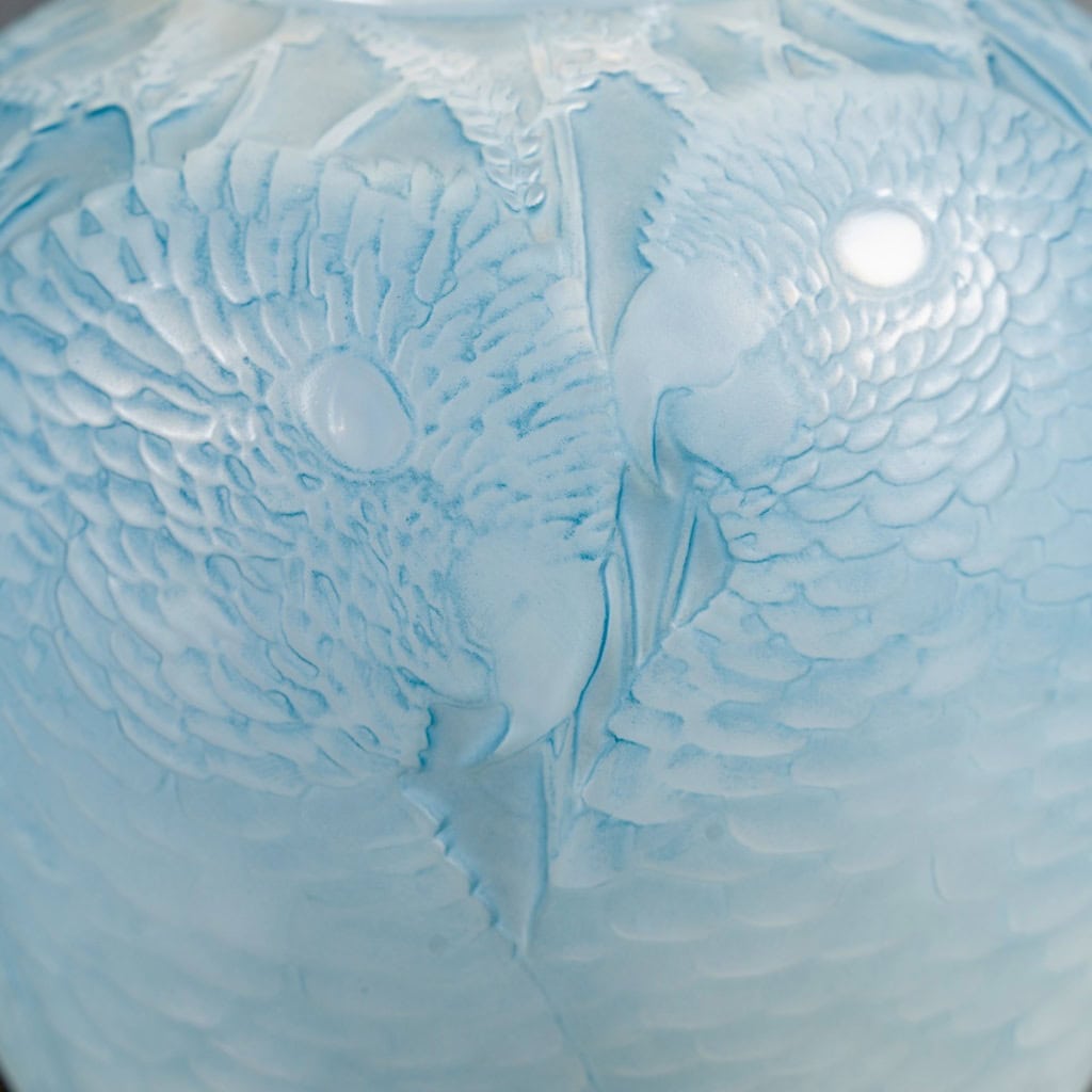 1927 René Lalique – Vase Alicante Verre Opalescent Triple Couche Patiné Bleu 7