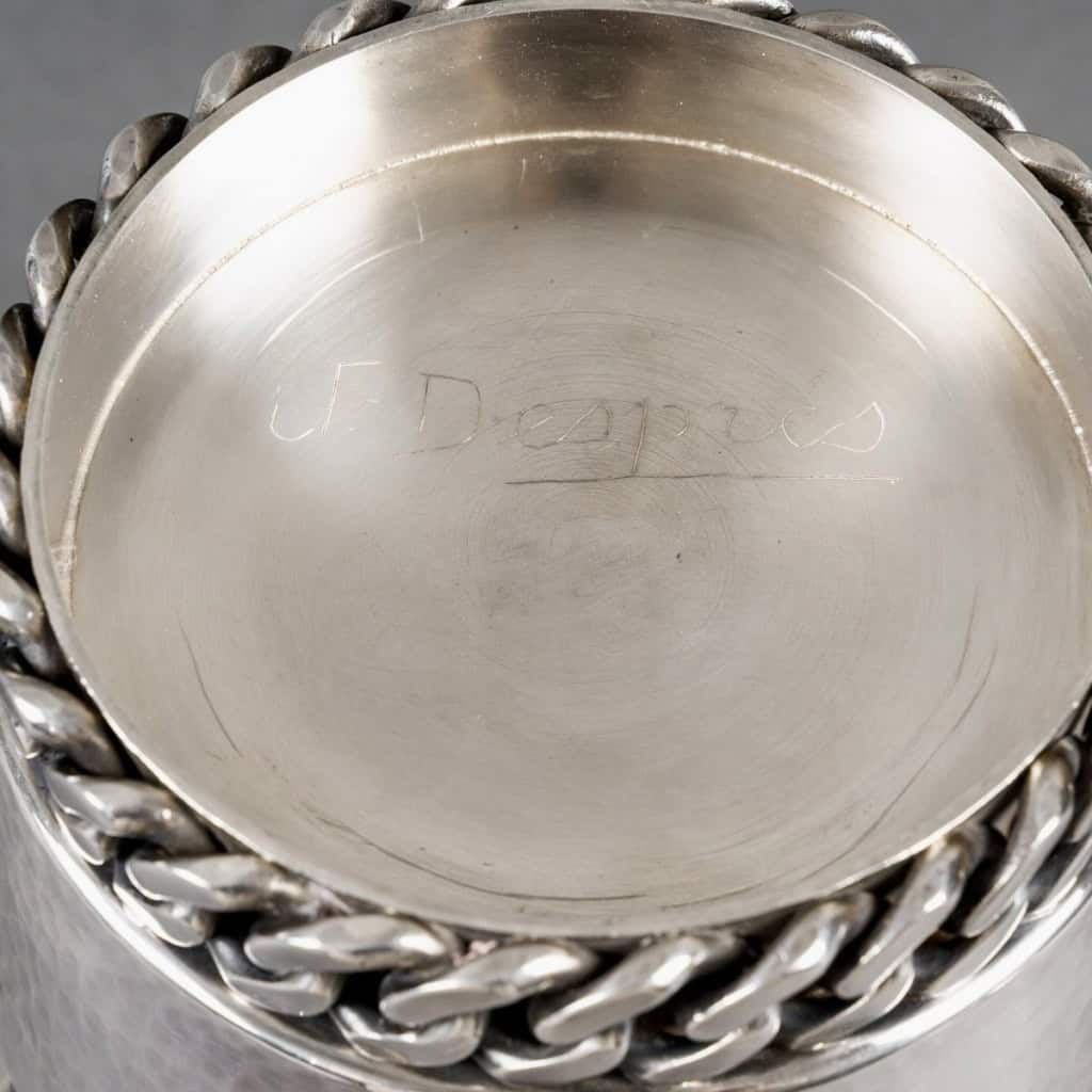 Jean Desprès – Seau à Champagne Gourmette Métal Argenté Martelé 11