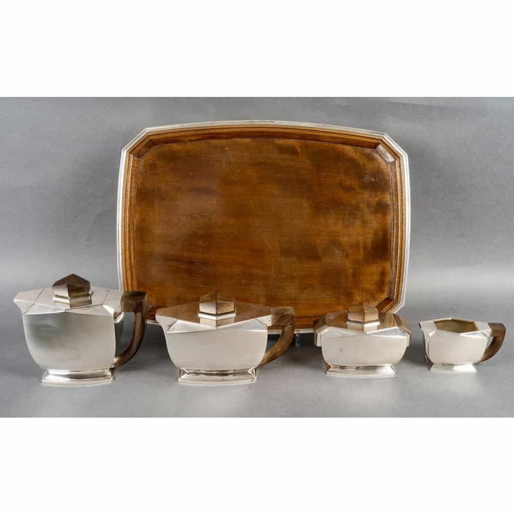 Tétard Frères – Art Deco Moderniste Service Thé Café Argent Massif et Palissandre 3