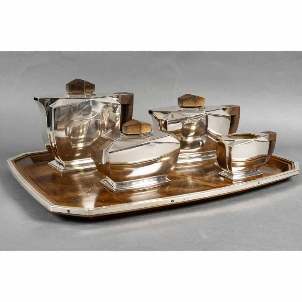 Tétard Frères – Art Deco Moderniste Service Thé Café Argent Massif et Palissandre 5